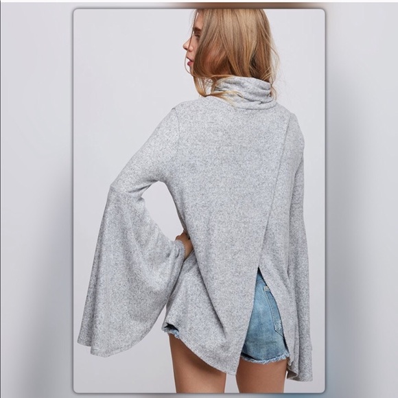 Charcoal Gray Bell Sleeve Open Back Sweater - Picture 4 of 4